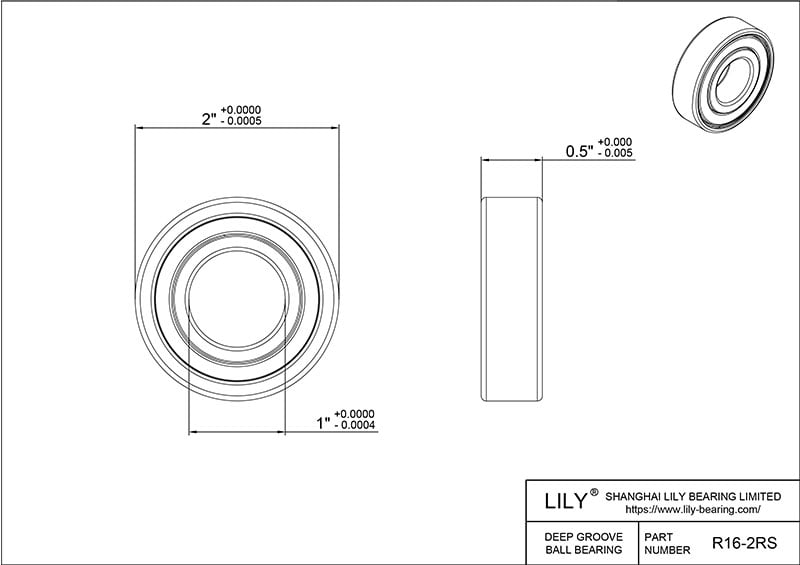 SR16 2rs AISI440C Stainless Steel Ball Bearings cad drawing