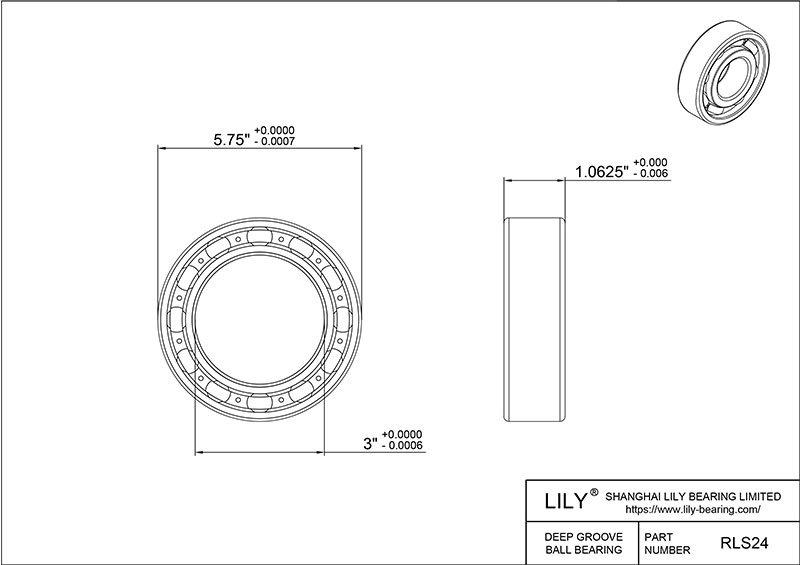 SRLS24 AISI440C Stainless Steel Ball Bearings cad drawing