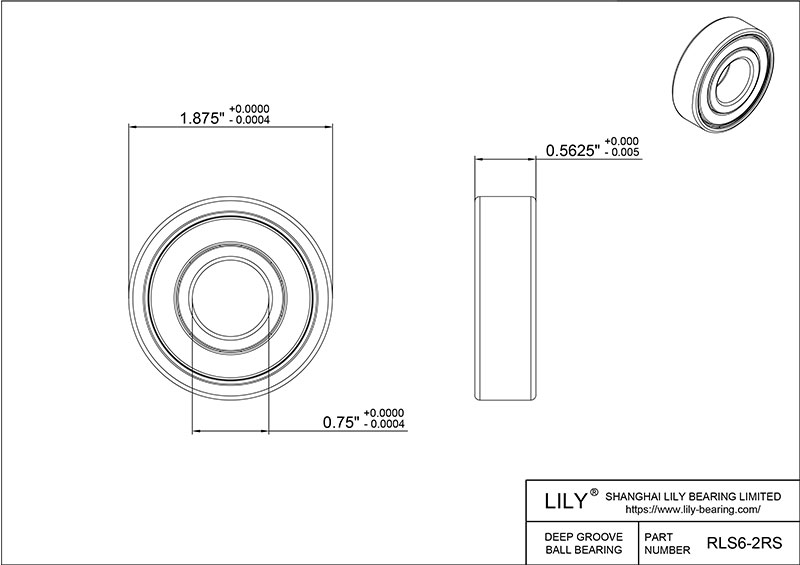 SRLS6 2rs AISI440C Stainless Steel Ball Bearings cad drawing