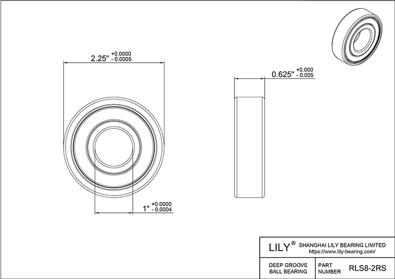 SRLS8 2rs AISI440C Stainless Steel Ball Bearings cad drawing