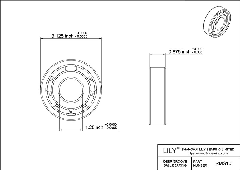 SRMS10 AISI440C Stainless Steel Ball Bearings cad drawing