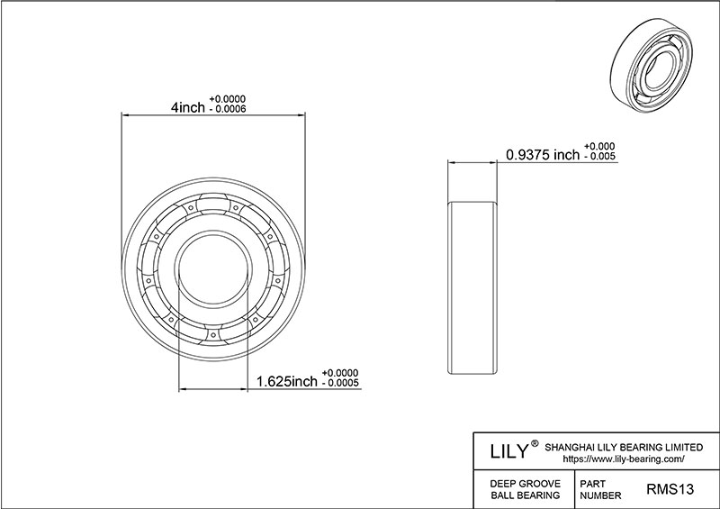SRMS13 AISI440C Stainless Steel Ball Bearings cad drawing