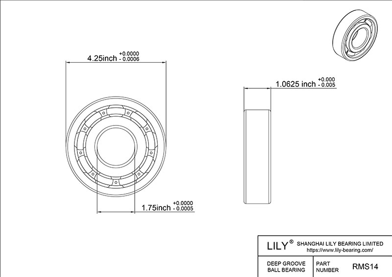 SRMS14 AISI440C Stainless Steel Ball Bearings cad drawing