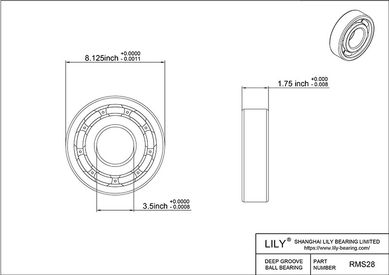 SRMS28 AISI440C Stainless Steel Ball Bearings cad drawing