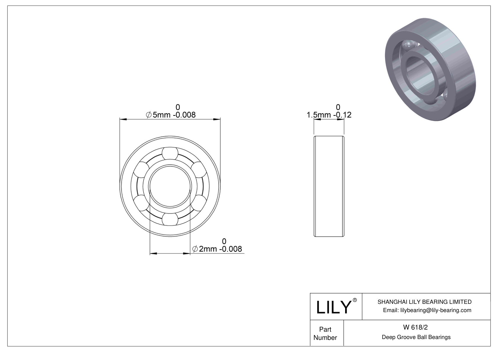 W 618/2 Stainless Steel Deep Groove Ball Bearings cad drawing