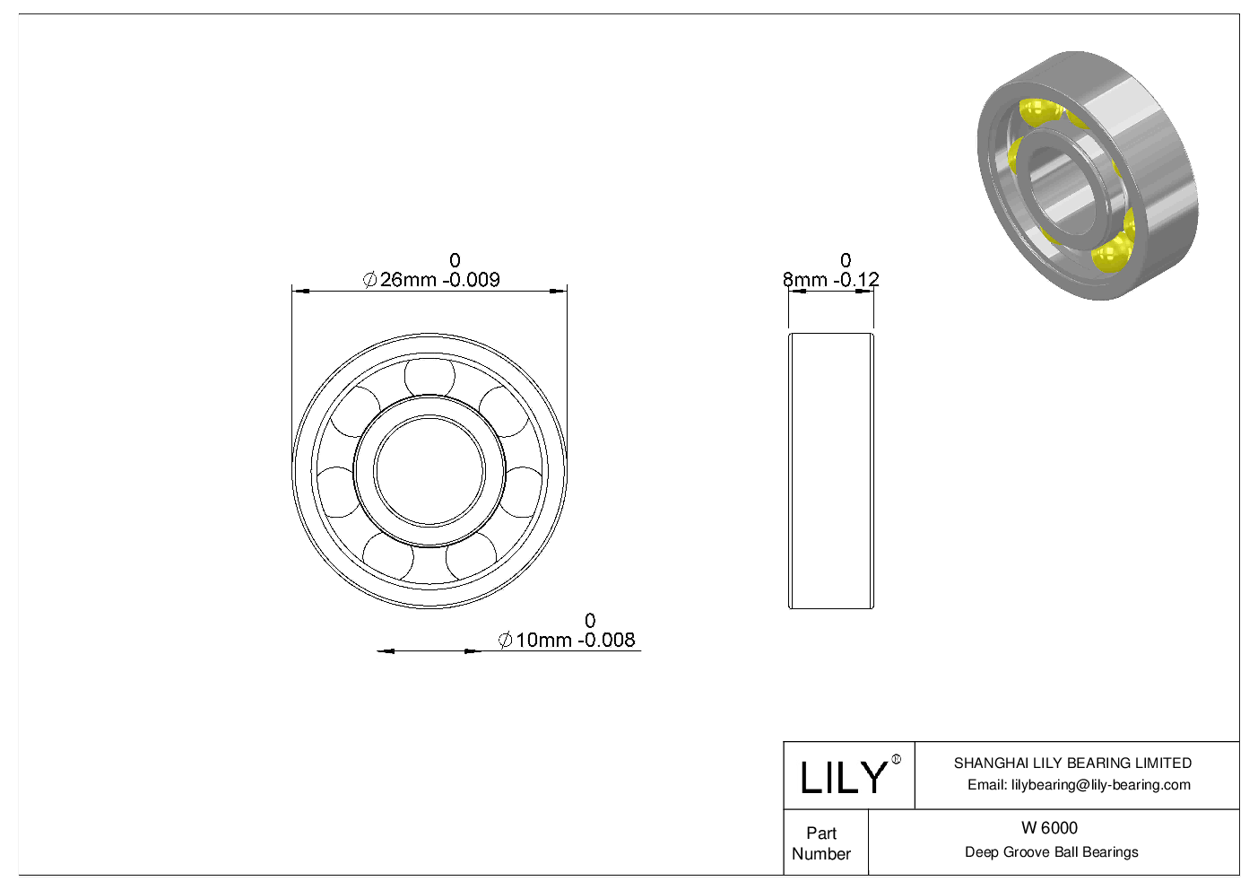 W 6000-2Z/C2 不锈钢深沟球轴承 cad drawing