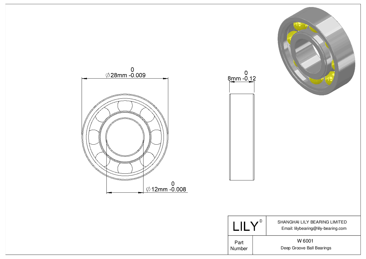 W 6001-2Z/C2 不锈钢深沟球轴承 cad drawing