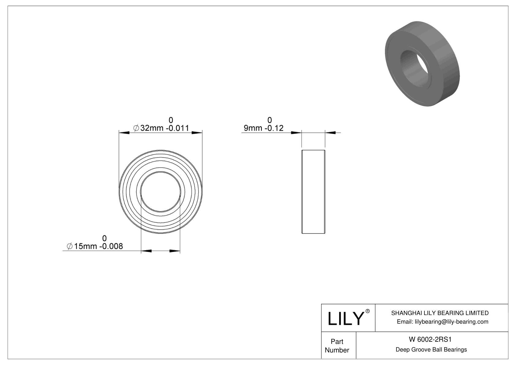 W 6002-2RS1 Rodamientos rígidos de bolas de acero inoxidable cad drawing