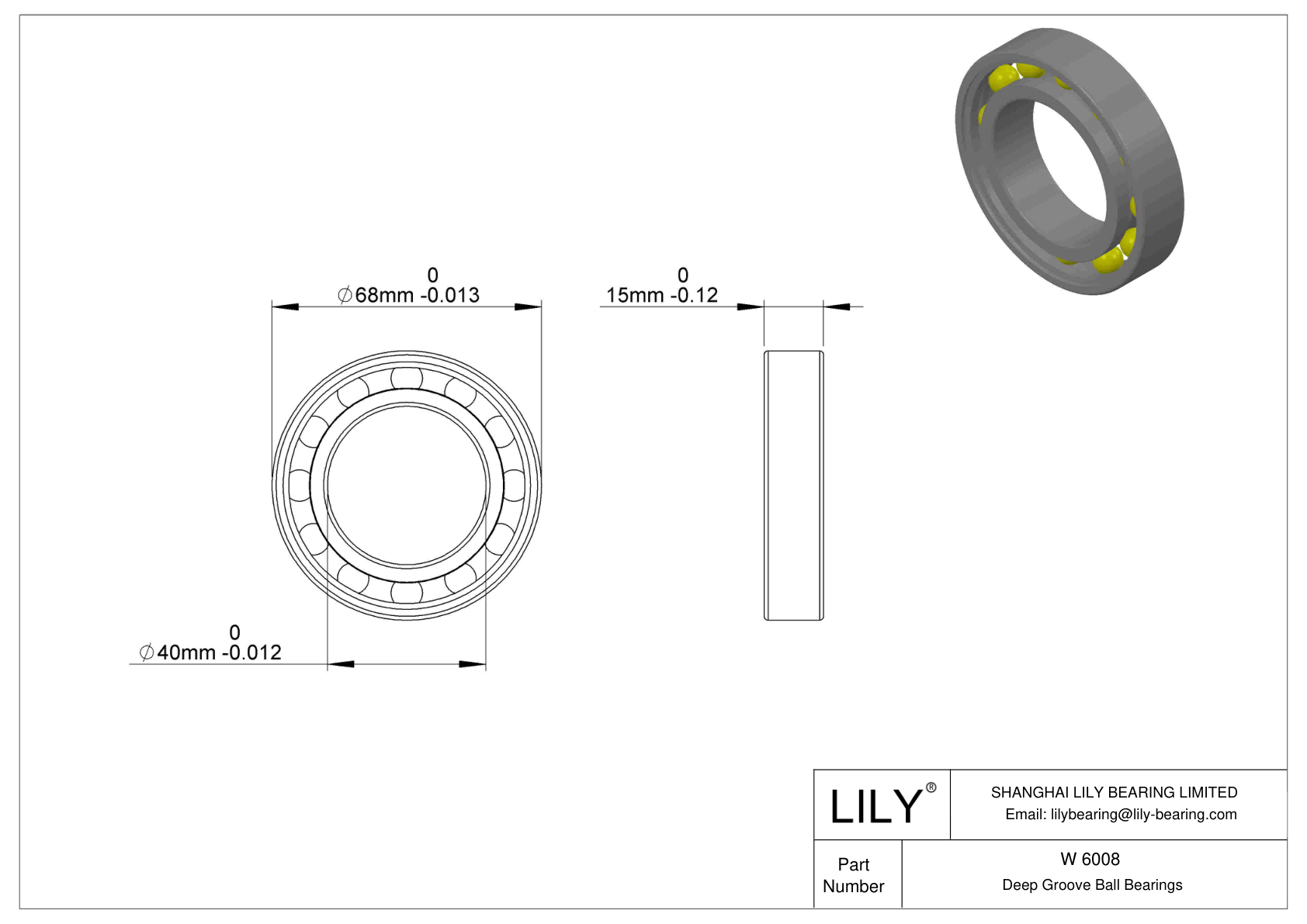 W 6008-2RS1/R799 Stainless Steel Deep Groove Ball Bearings cad drawing