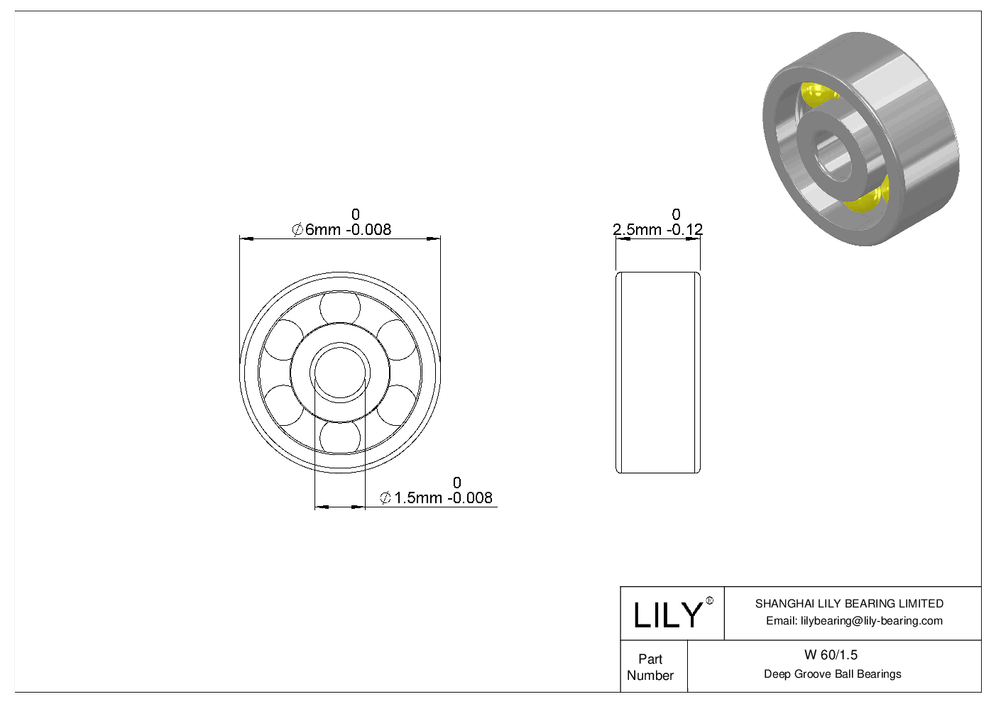 W 60/1.5 Stainless Steel Deep Groove Ball Bearings cad drawing