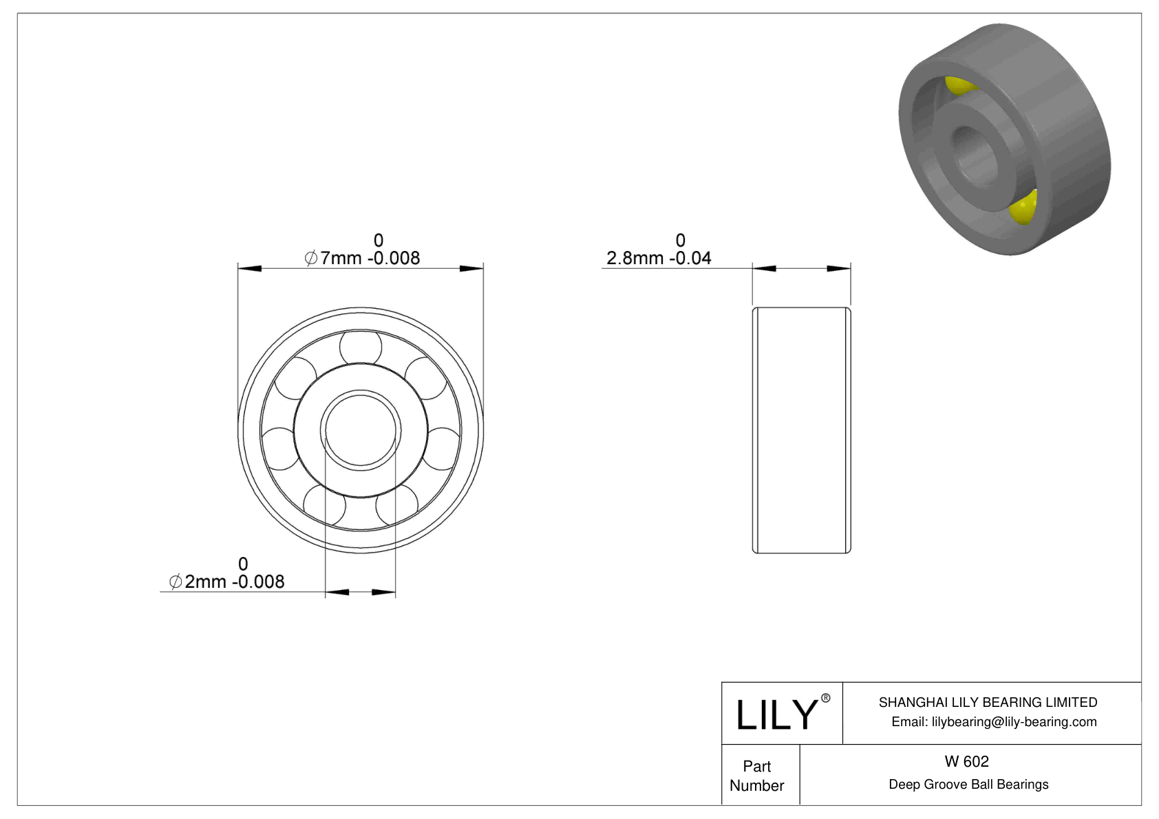 W 602 Stainless Steel Deep Groove Ball Bearings cad drawing