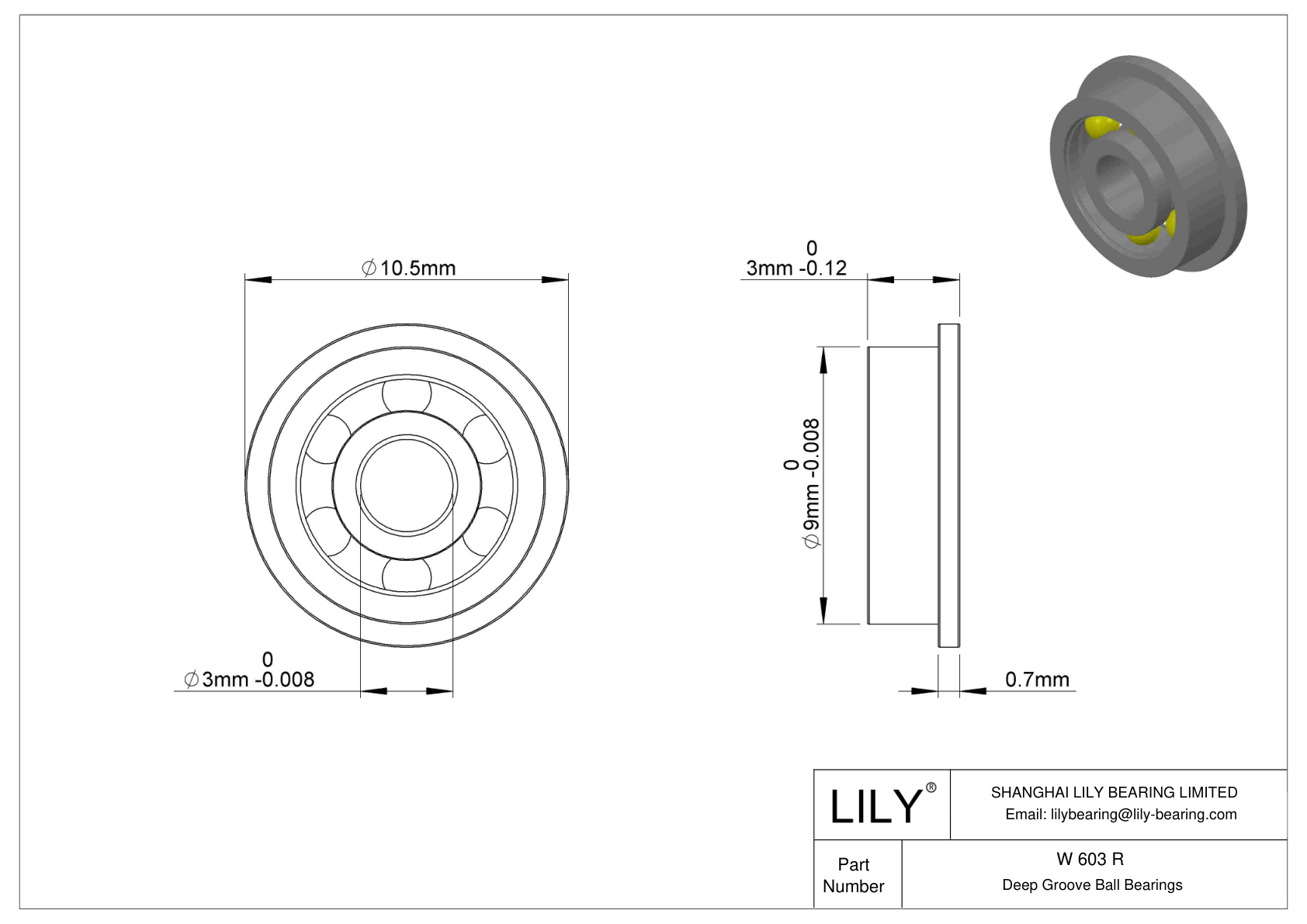 W 603 R Flanged Ball Bearings cad drawing