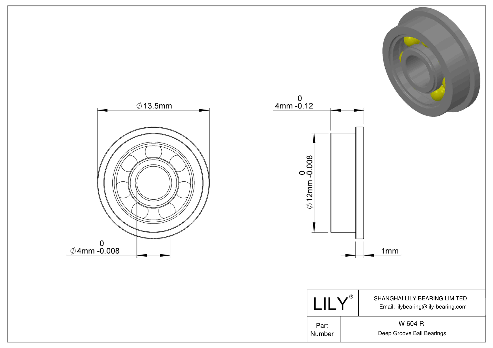 W 604 R Flanged Ball Bearings cad drawing