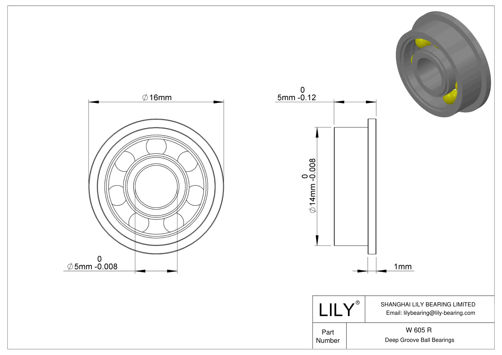 W 605 R Flanged Ball Bearings cad drawing