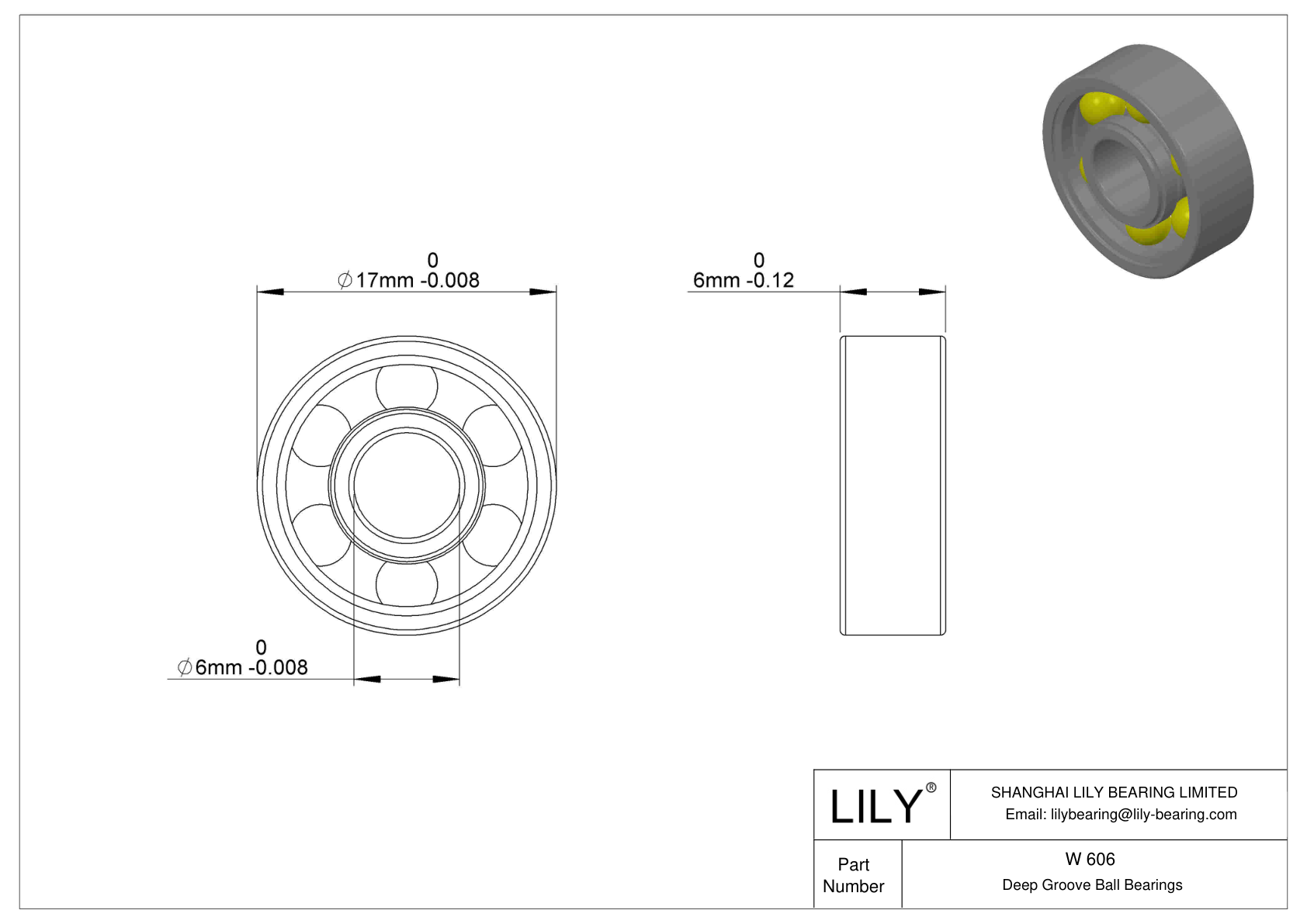 W 606 Stainless Steel Deep Groove Ball Bearings cad drawing