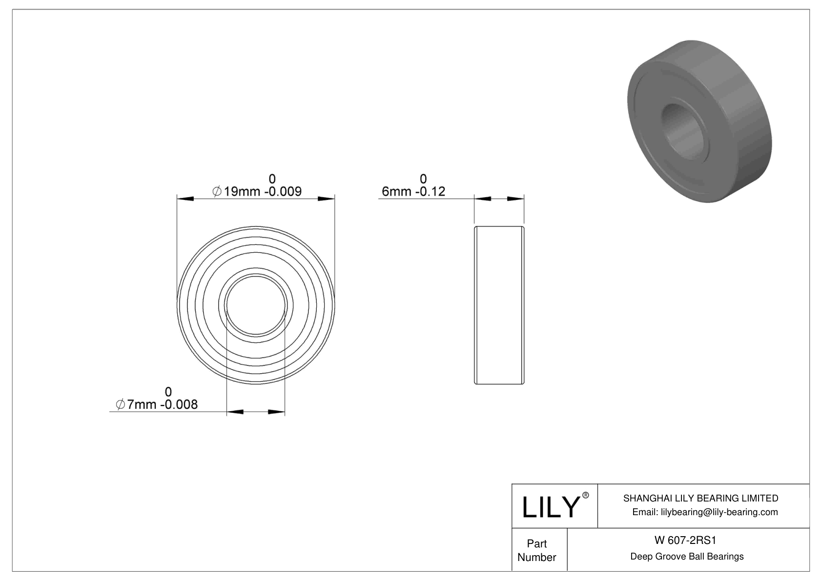 W 607-2RS1 不锈钢深沟球轴承 cad drawing