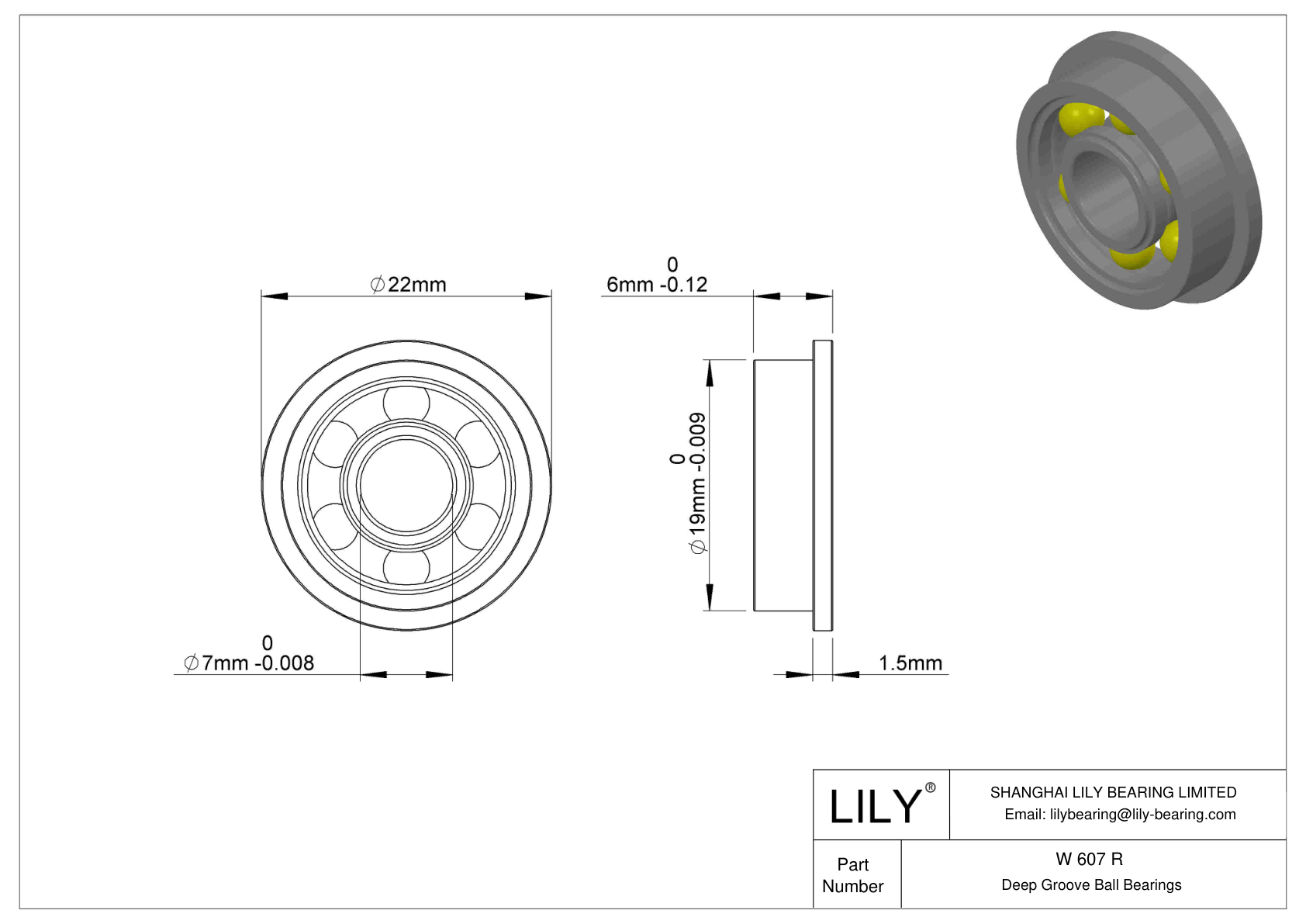 W 607 R Rodamientos de bolas con pestaña cad drawing