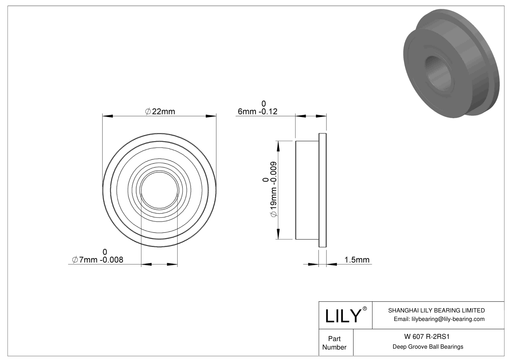 W 607 R-2RS1 法兰球轴承 cad drawing