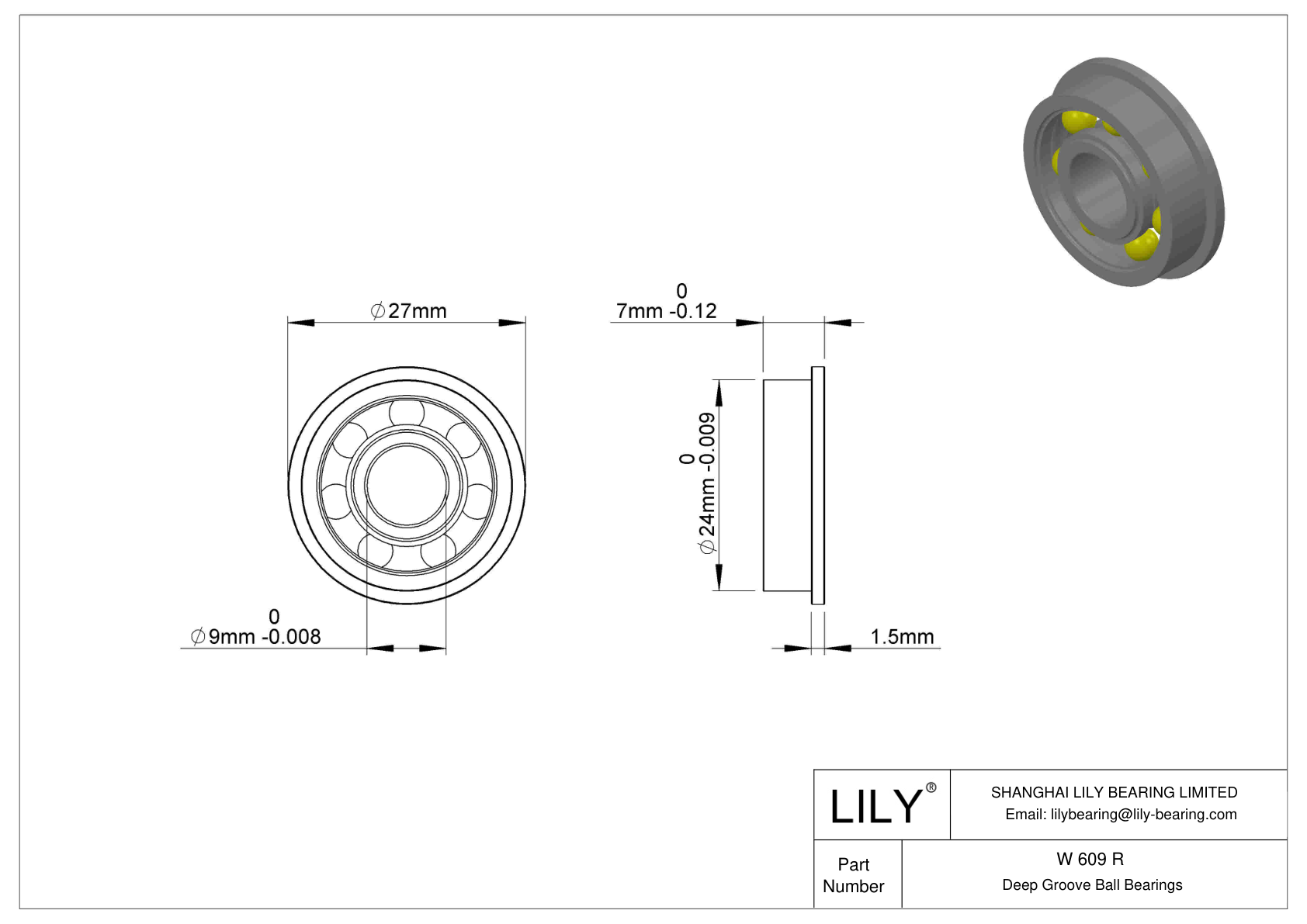 W 609 R Flanged Ball Bearings cad drawing