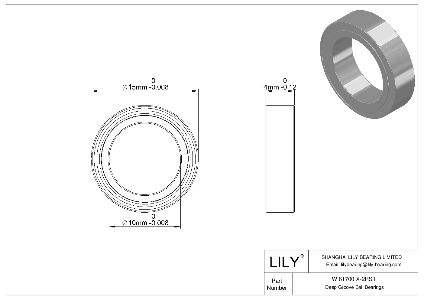 W 61700 X-2RS1 Stainless Steel Deep Groove Ball Bearings cad drawing