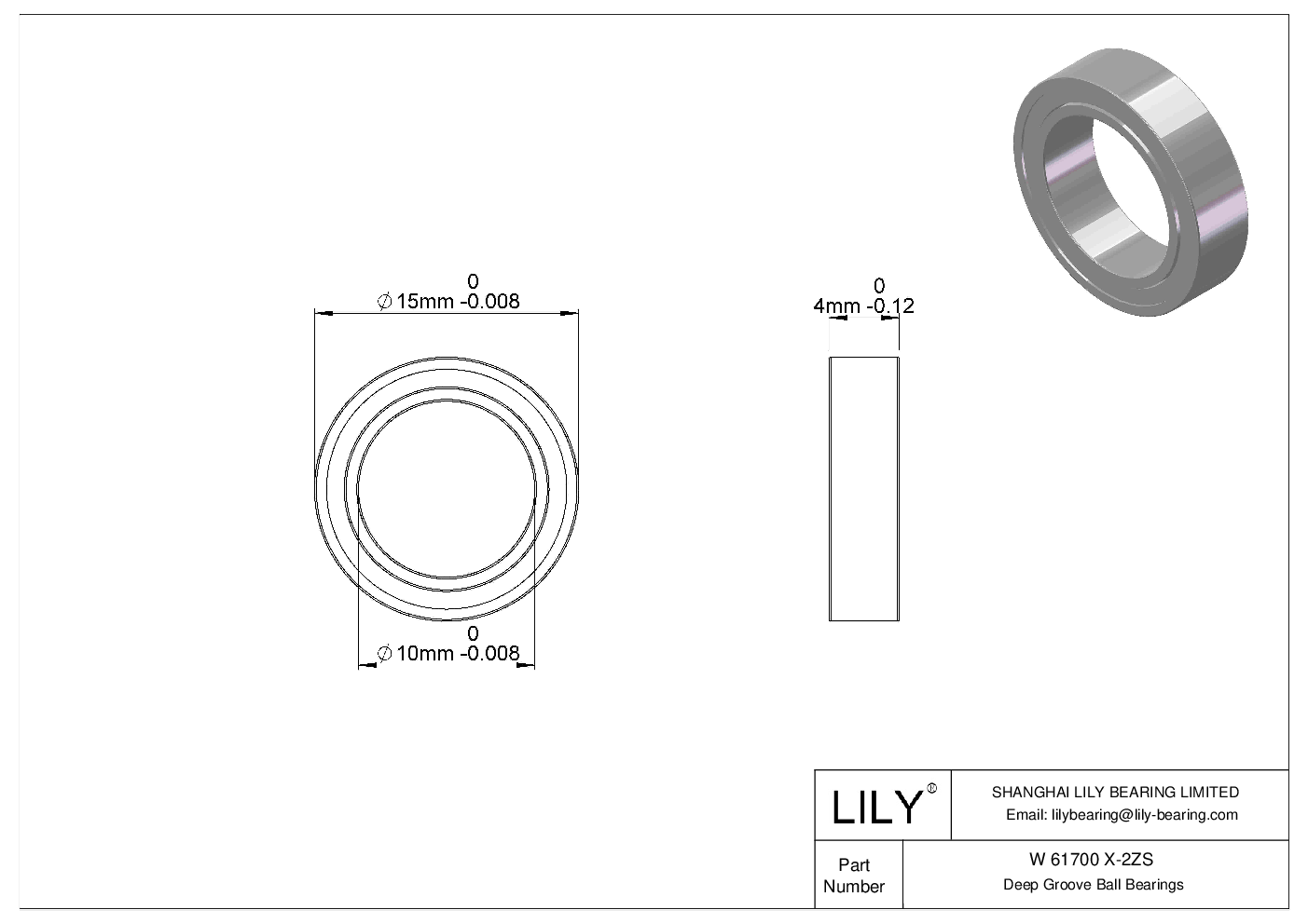 W 61700 X-2ZS 不锈钢深沟球轴承 cad drawing