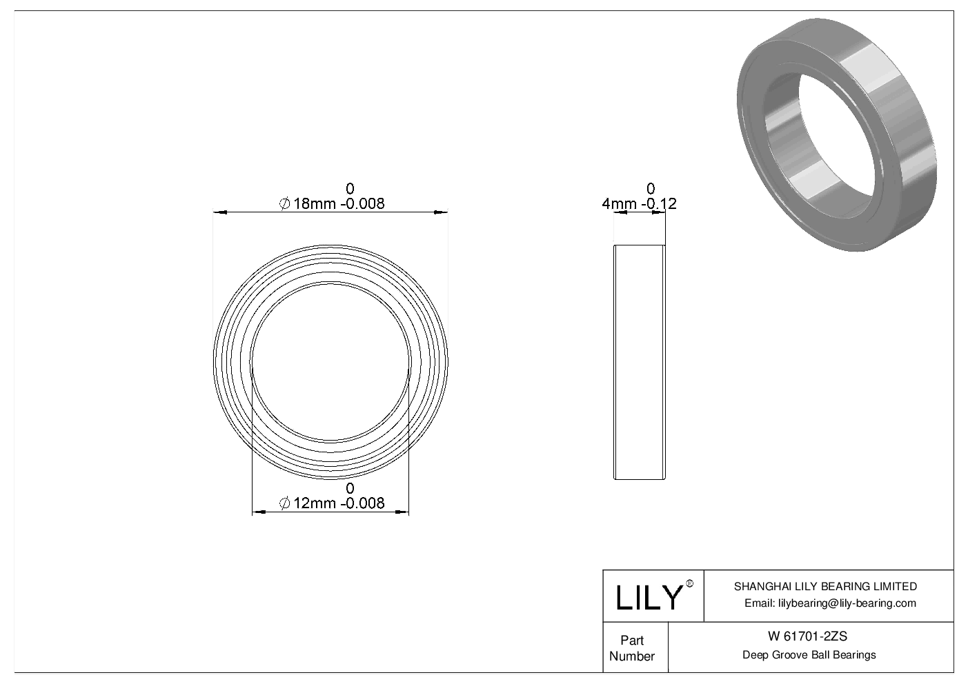 W 61701-2ZS 不锈钢深沟球轴承 cad drawing