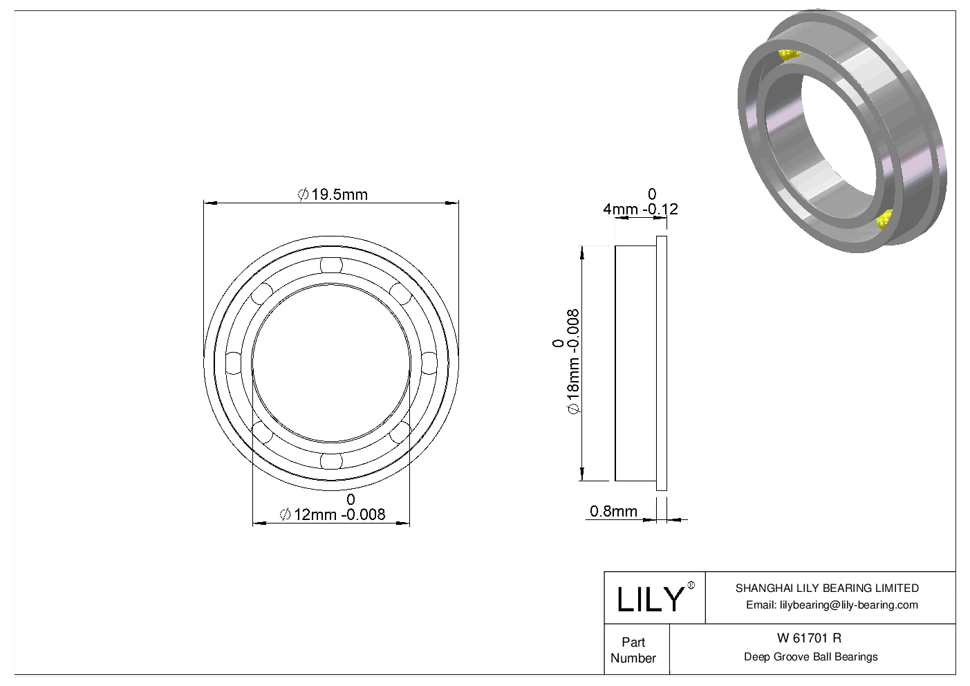 W 61701 R Flanged Ball Bearings cad drawing