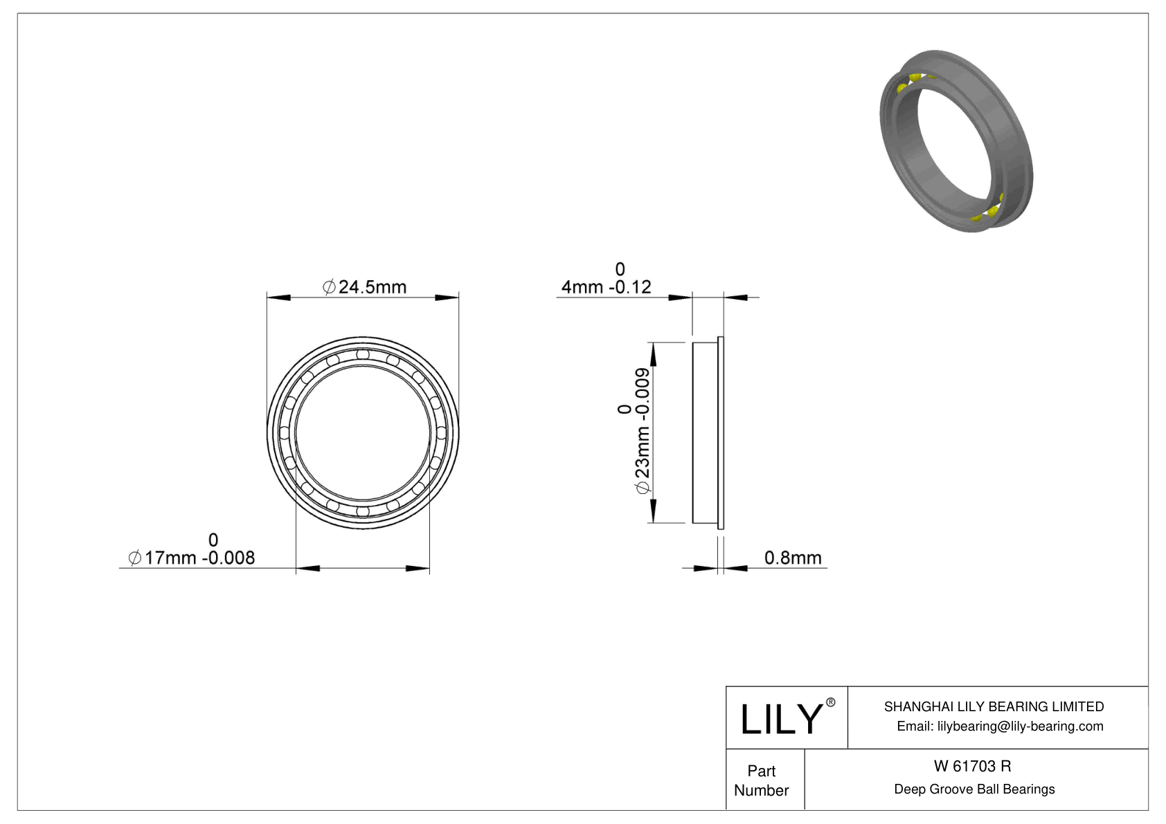 W 61703 R Flanged Ball Bearings cad drawing