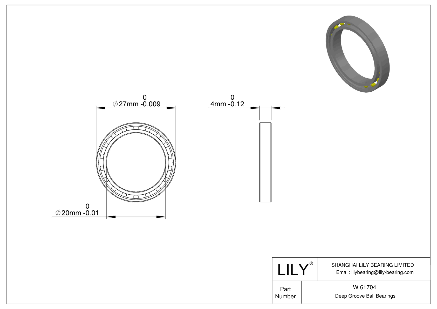 W 61704 Stainless Steel Deep Groove Ball Bearings cad drawing