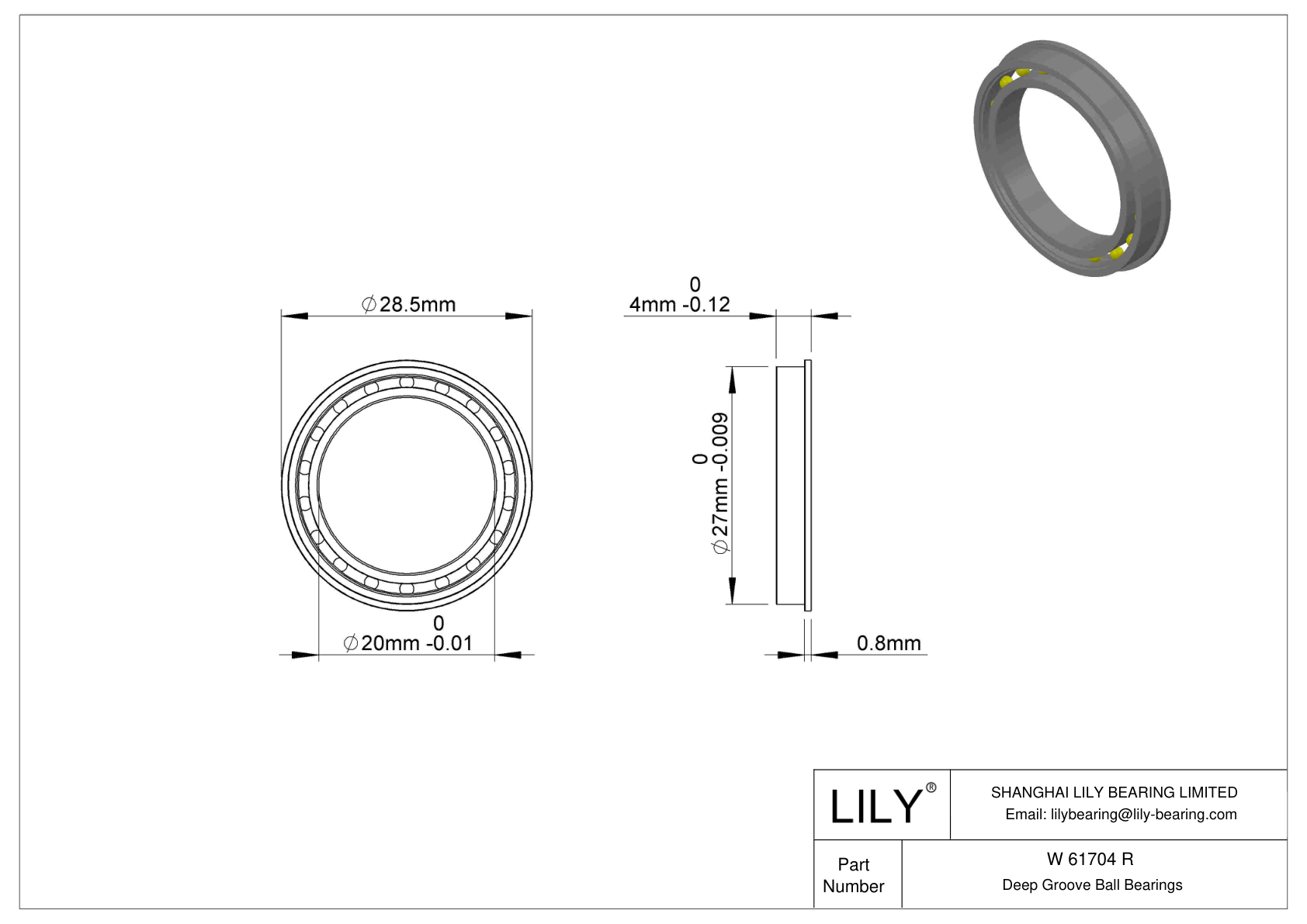 W 61704 R Flanged Ball Bearings cad drawing