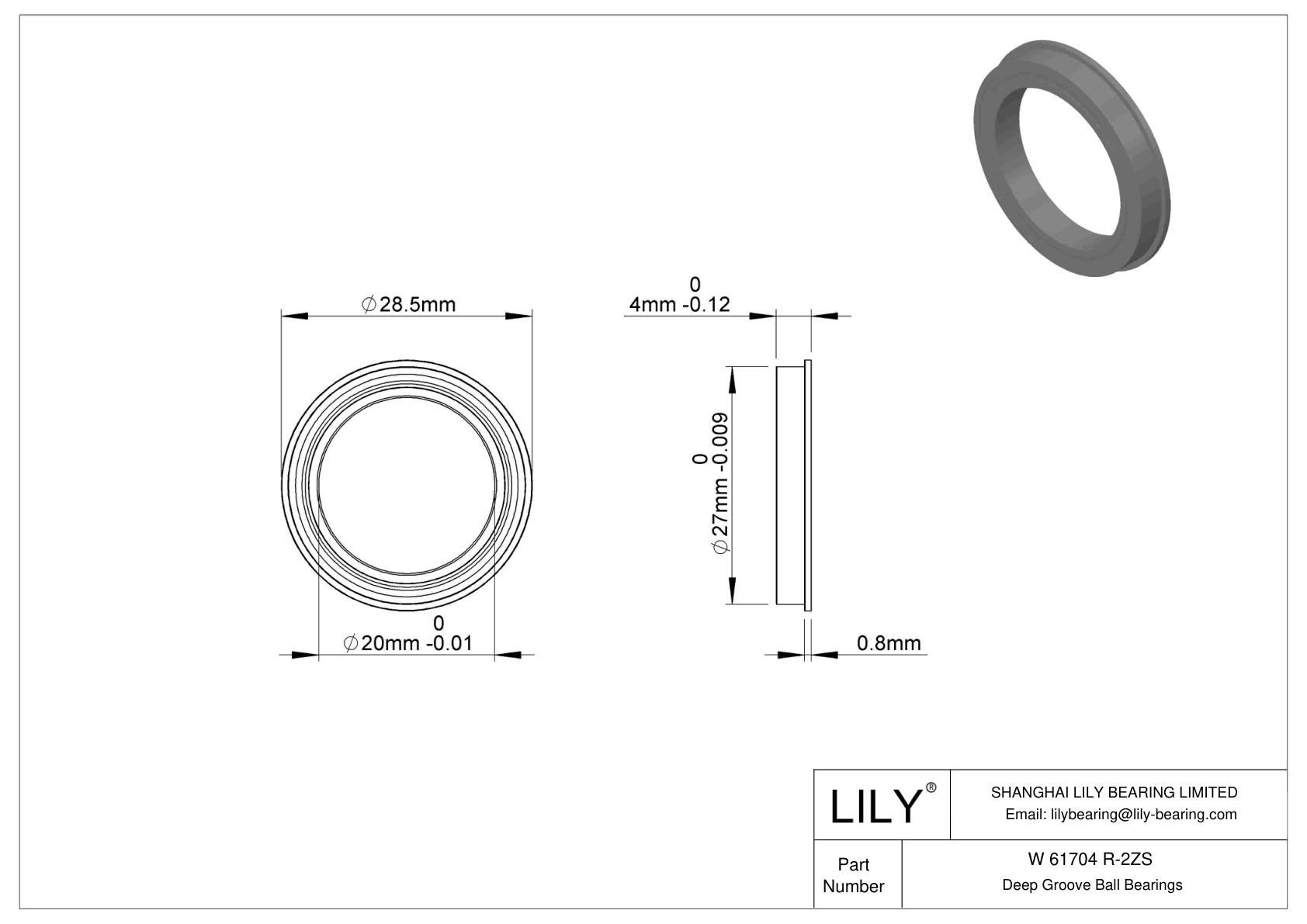 W 61704 R-2ZS Flanged Ball Bearings cad drawing