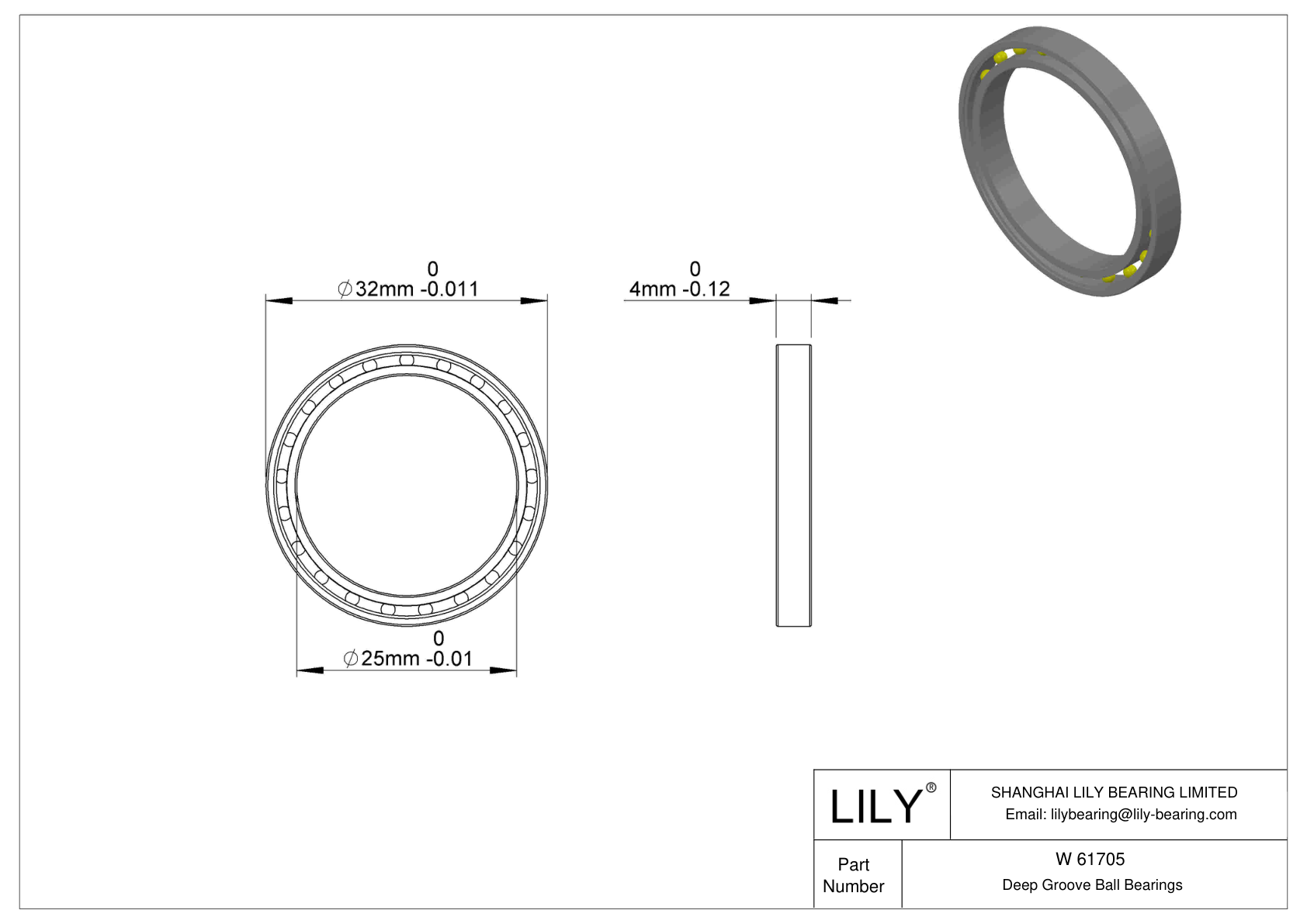 W 61705 Stainless Steel Deep Groove Ball Bearings cad drawing