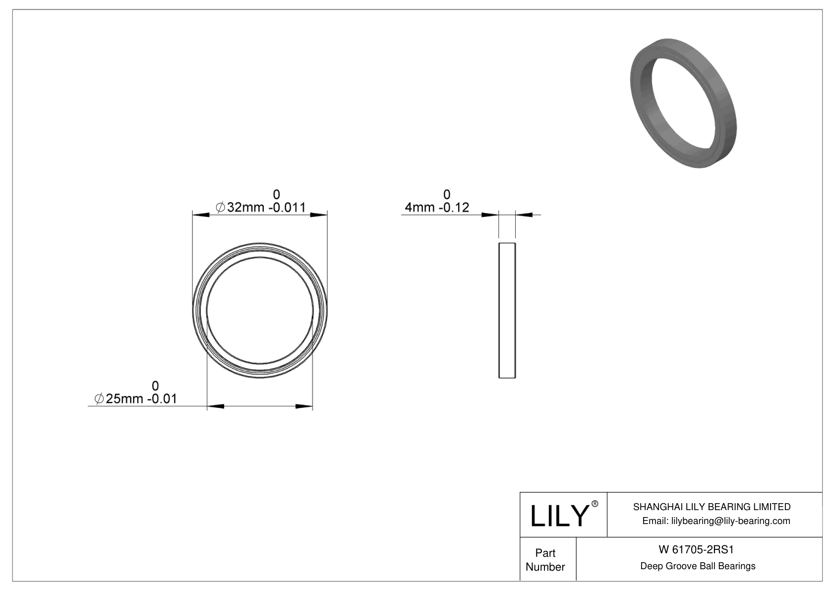 W 61705-2RS1 Stainless Steel Deep Groove Ball Bearings cad drawing