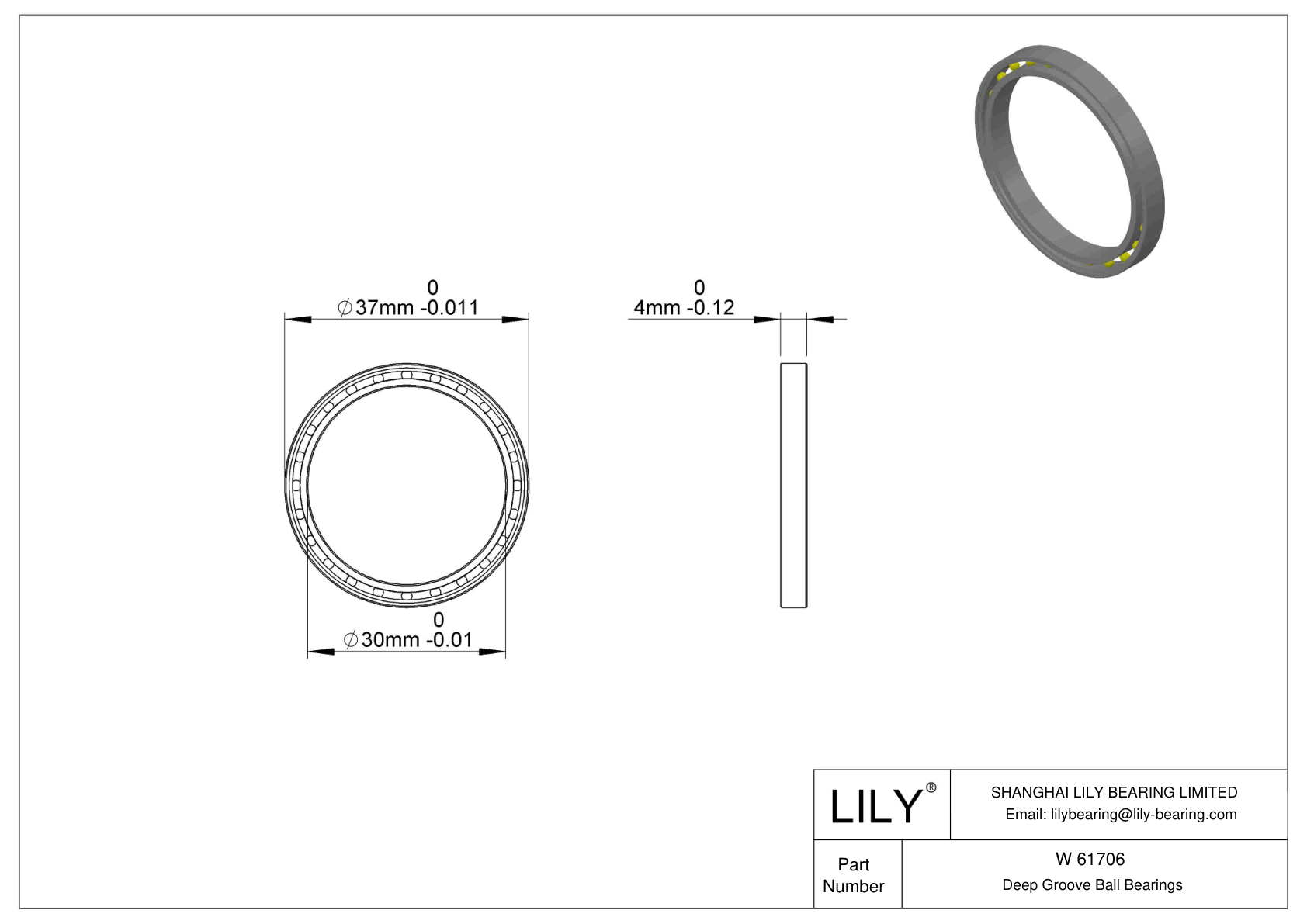 W 61706 Stainless Steel Deep Groove Ball Bearings cad drawing