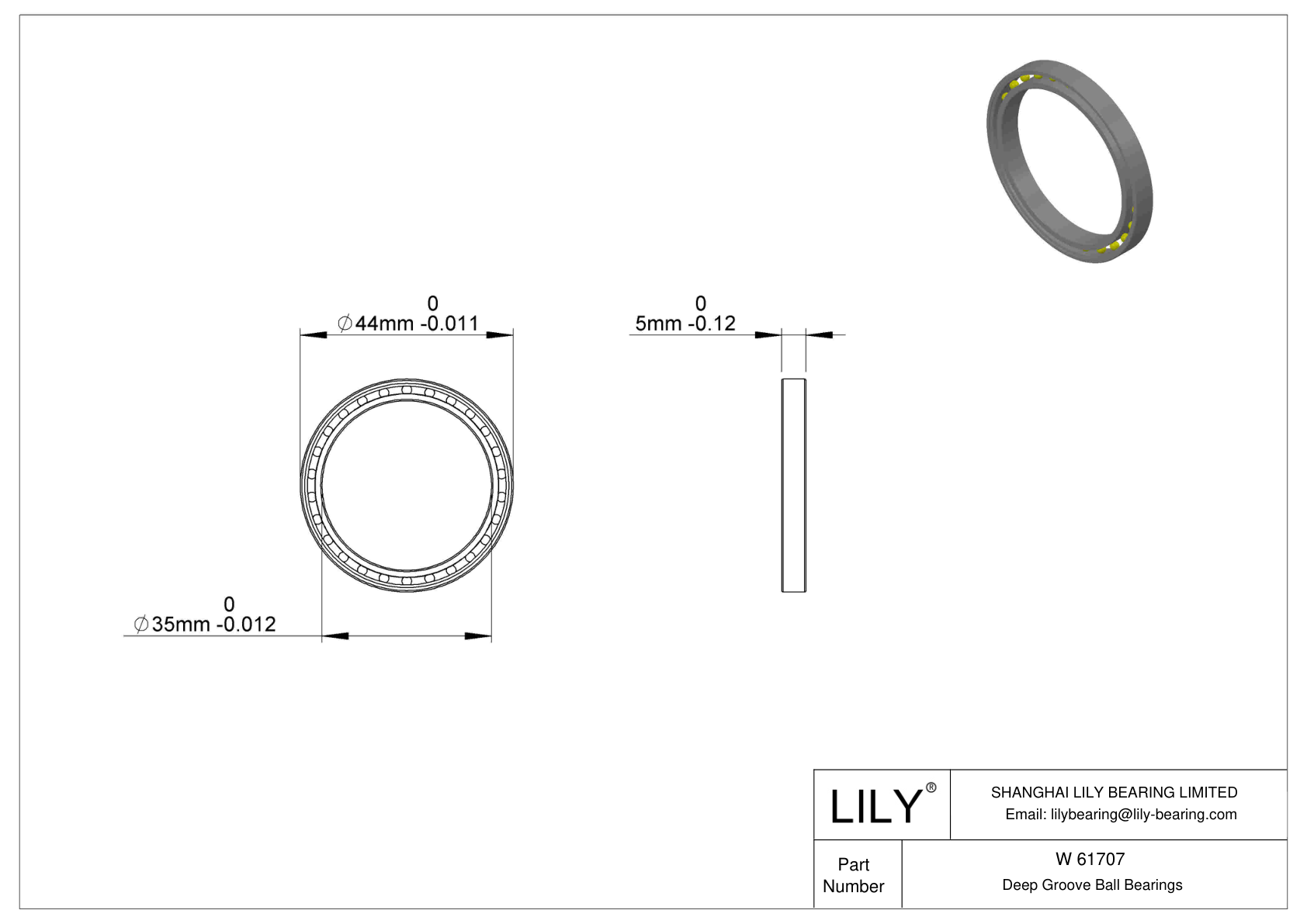 W 61707 Stainless Steel Deep Groove Ball Bearings cad drawing