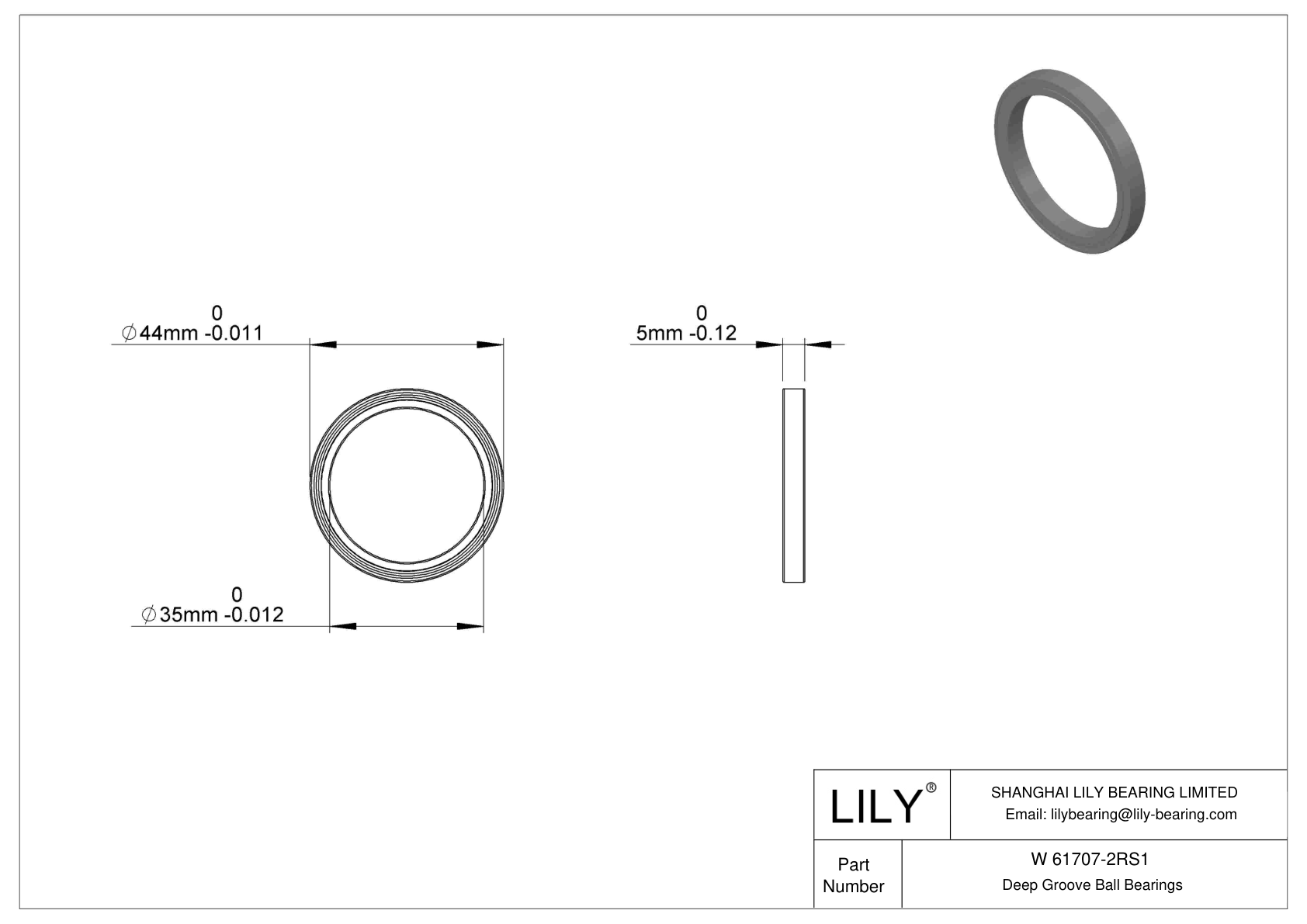 W 61707-2RS1 Stainless Steel Deep Groove Ball Bearings cad drawing