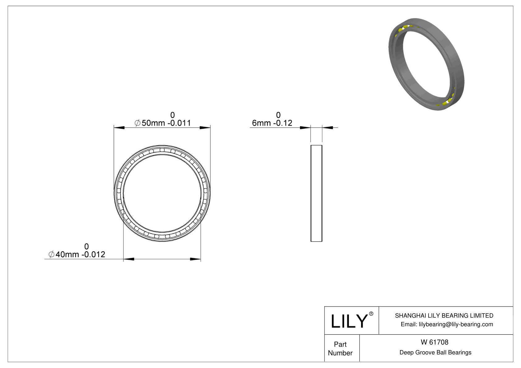 W 61708 Stainless Steel Deep Groove Ball Bearings cad drawing