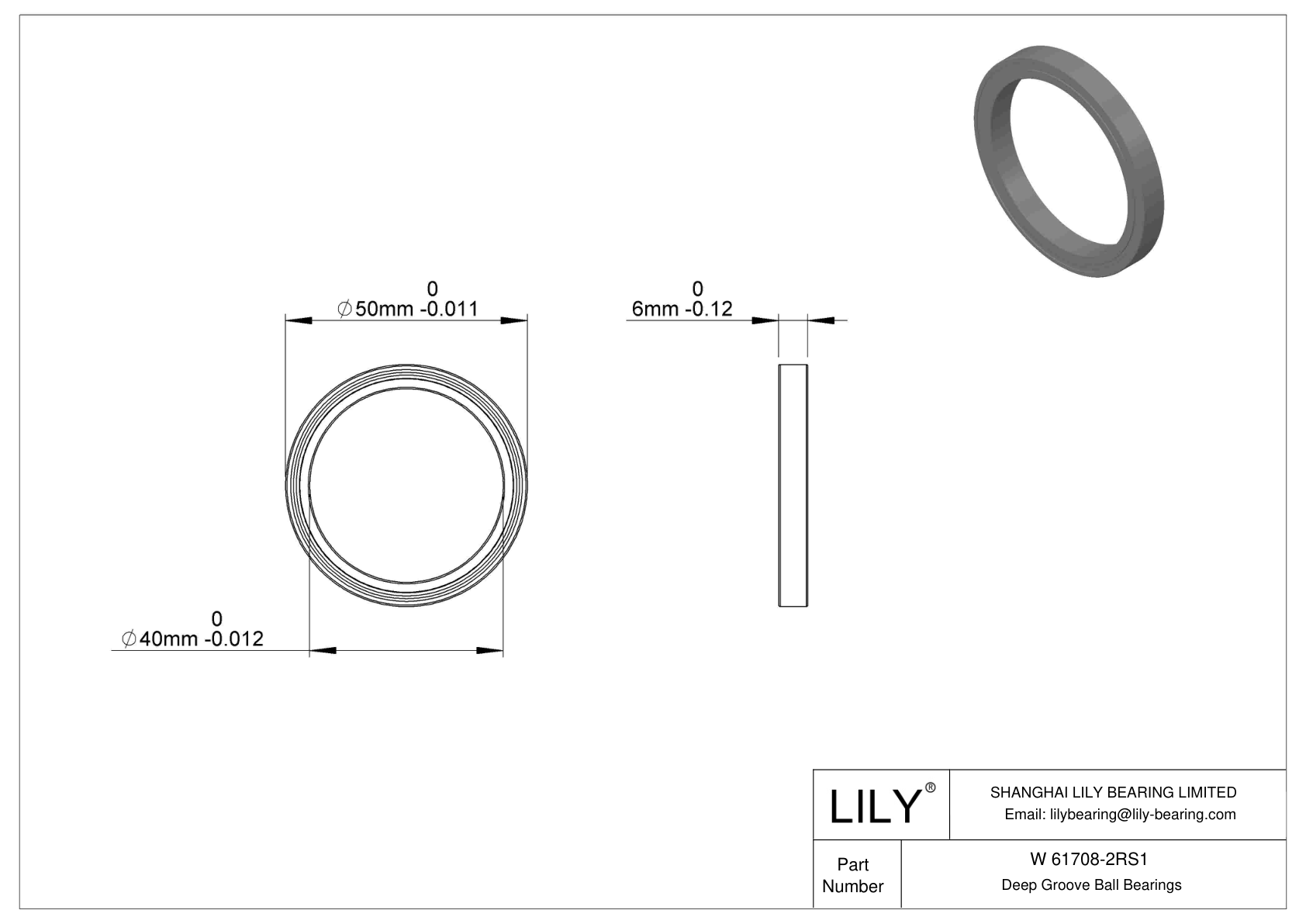 W 61708-2RS1 Stainless Steel Deep Groove Ball Bearings cad drawing