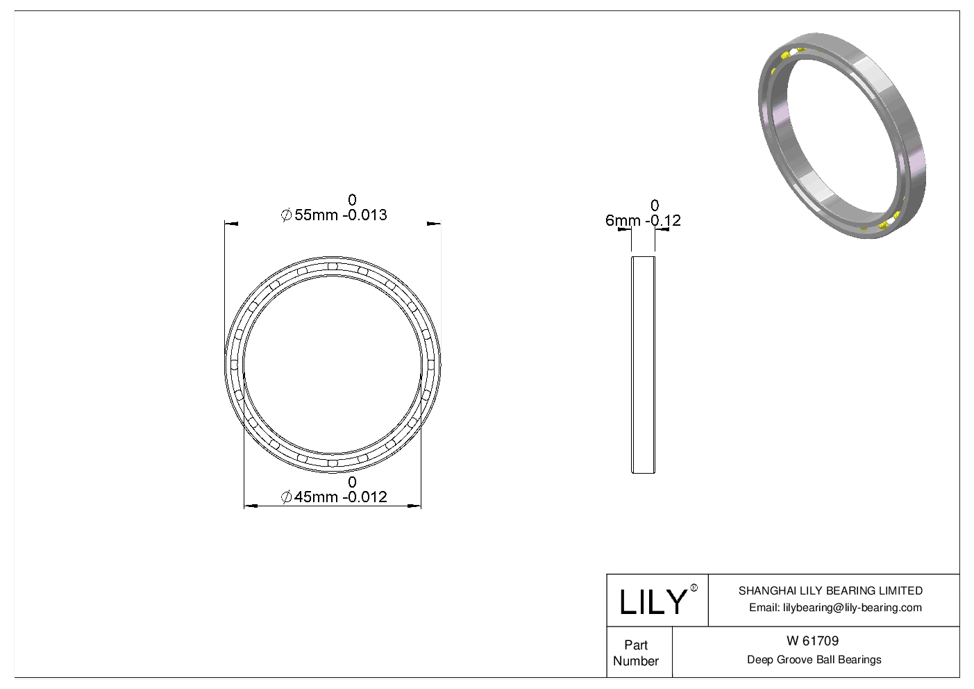 W 61709 Stainless Steel Deep Groove Ball Bearings cad drawing