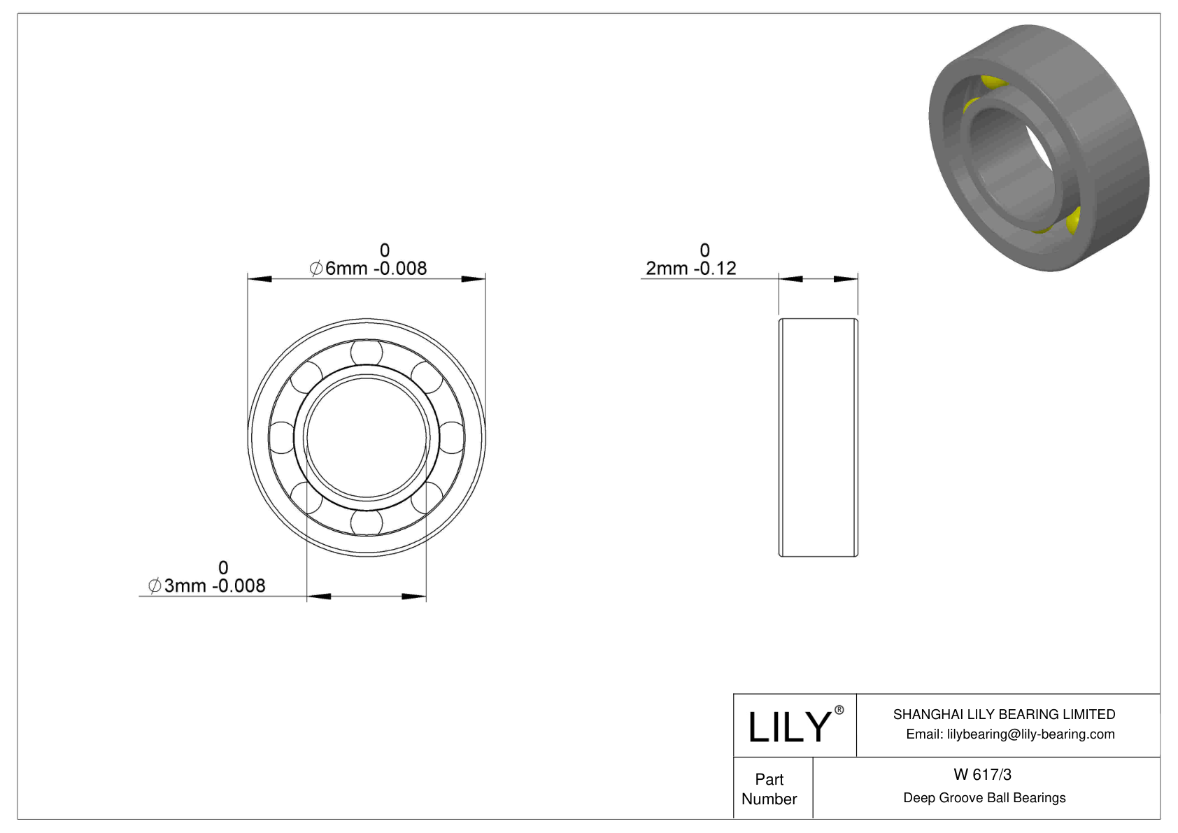 W 617/3 Stainless Steel Deep Groove Ball Bearings cad drawing