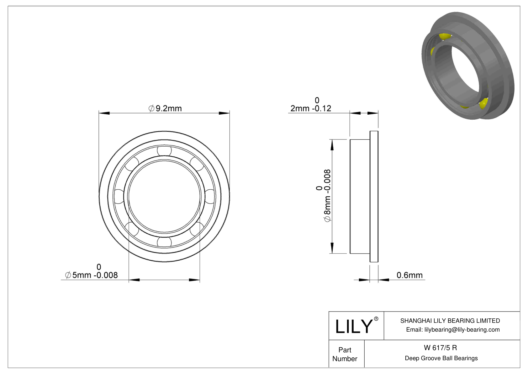 W 617/5 R Flanged Ball Bearings cad drawing