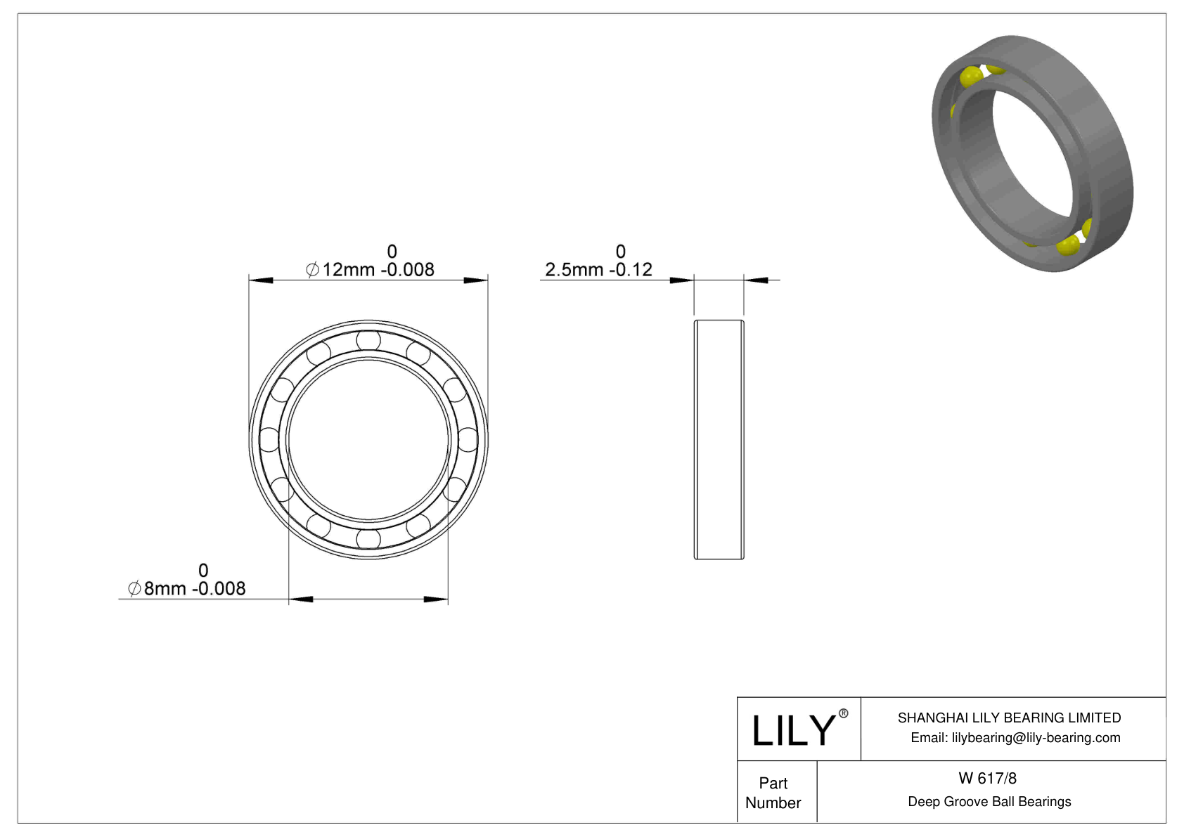 W 617/8 Stainless Steel Deep Groove Ball Bearings cad drawing