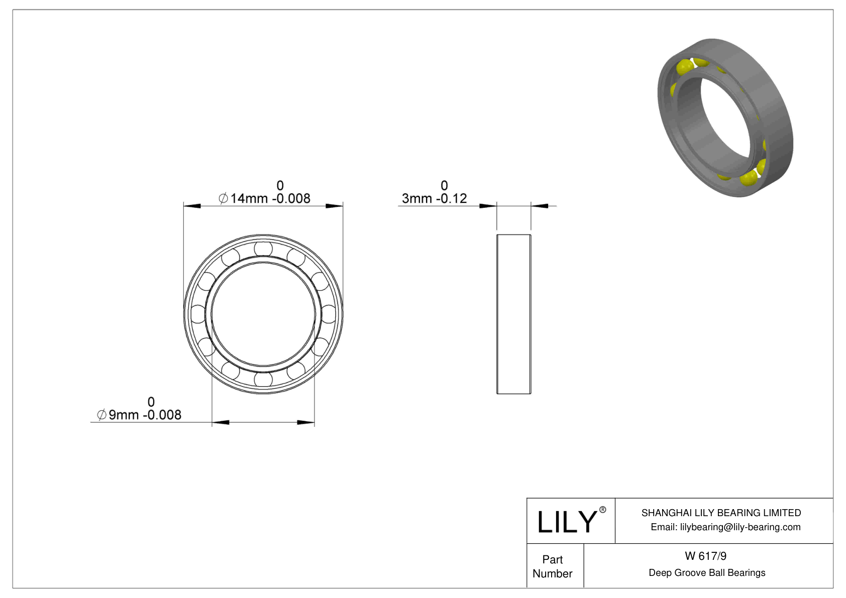 W 617/9 Stainless Steel Deep Groove Ball Bearings cad drawing