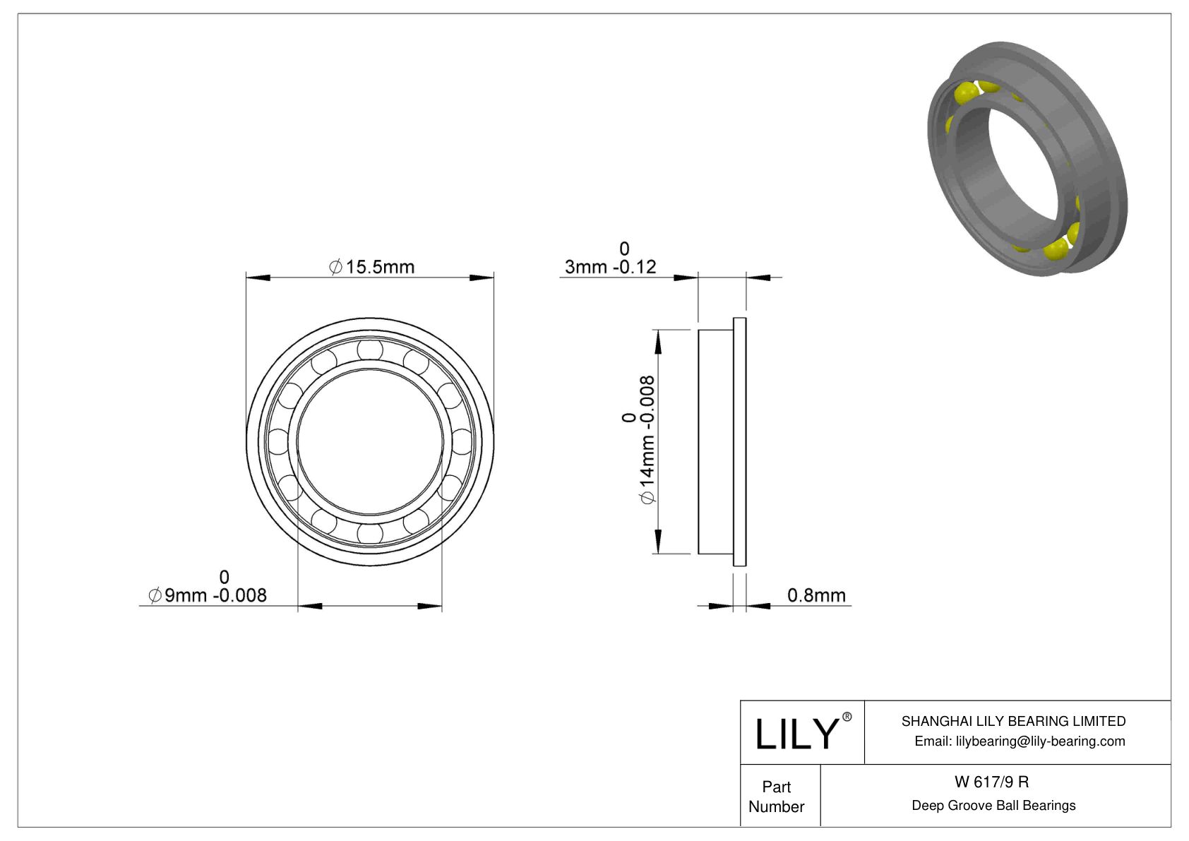 W 617/9 R Flanged Ball Bearings cad drawing