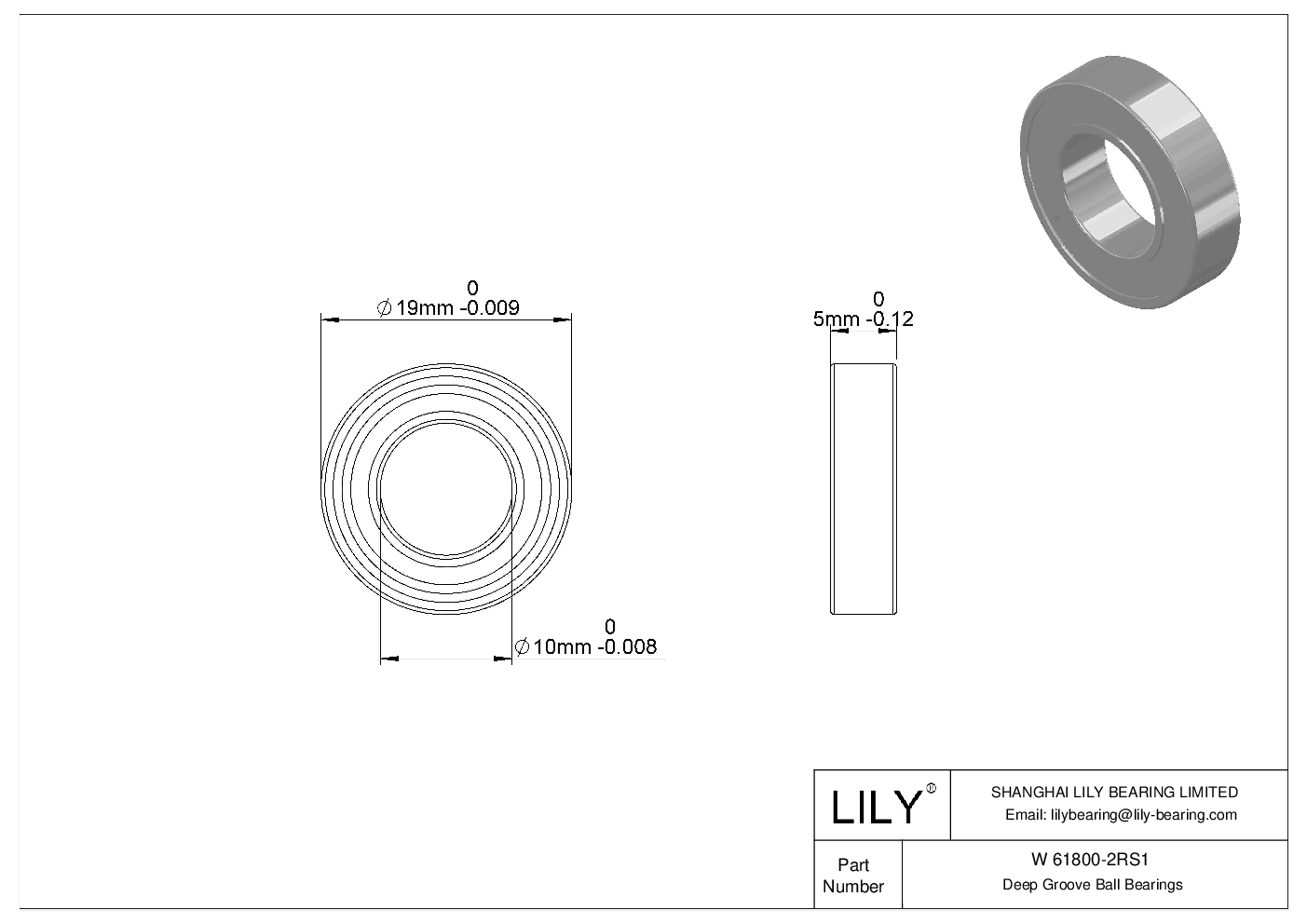 W 61800-2RS1 不锈钢深沟球轴承 cad drawing