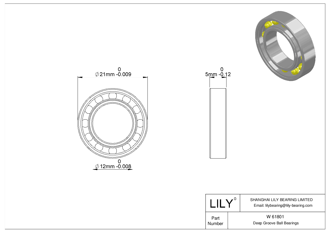 W 61801 Rodamientos rígidos de bolas de acero inoxidable cad drawing