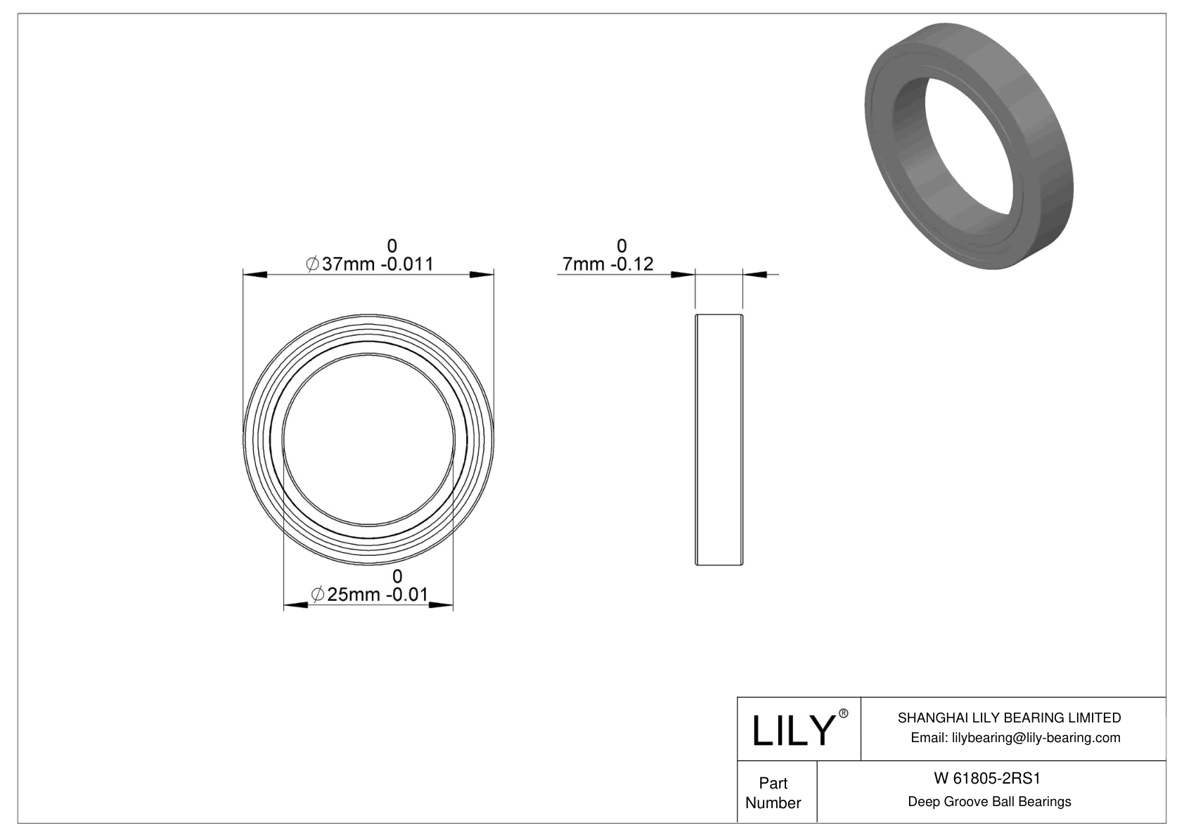 W 61805-2RS1 Stainless Steel Deep Groove Ball Bearings cad drawing