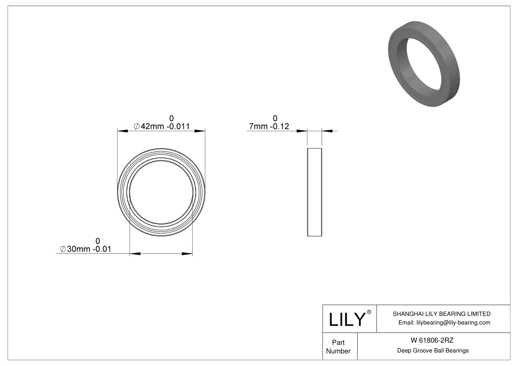 W 61806-2RZ Rodamientos rígidos de bolas de acero inoxidable cad drawing