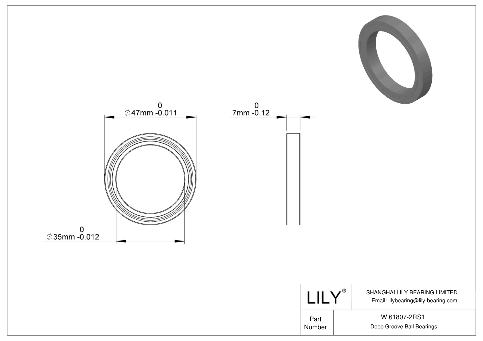 W 61807-2RS1 Rodamientos rígidos de bolas de acero inoxidable cad drawing