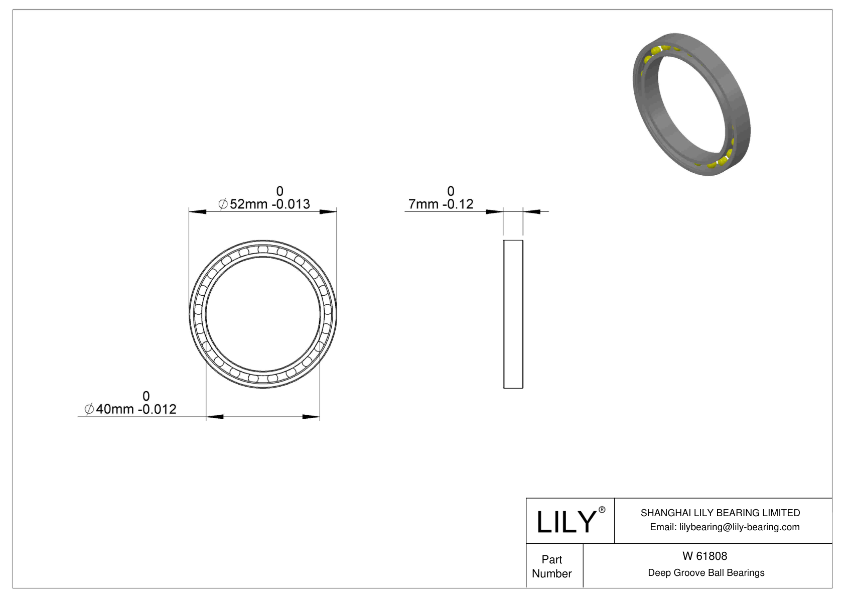 W 61808 Stainless Steel Deep Groove Ball Bearings cad drawing